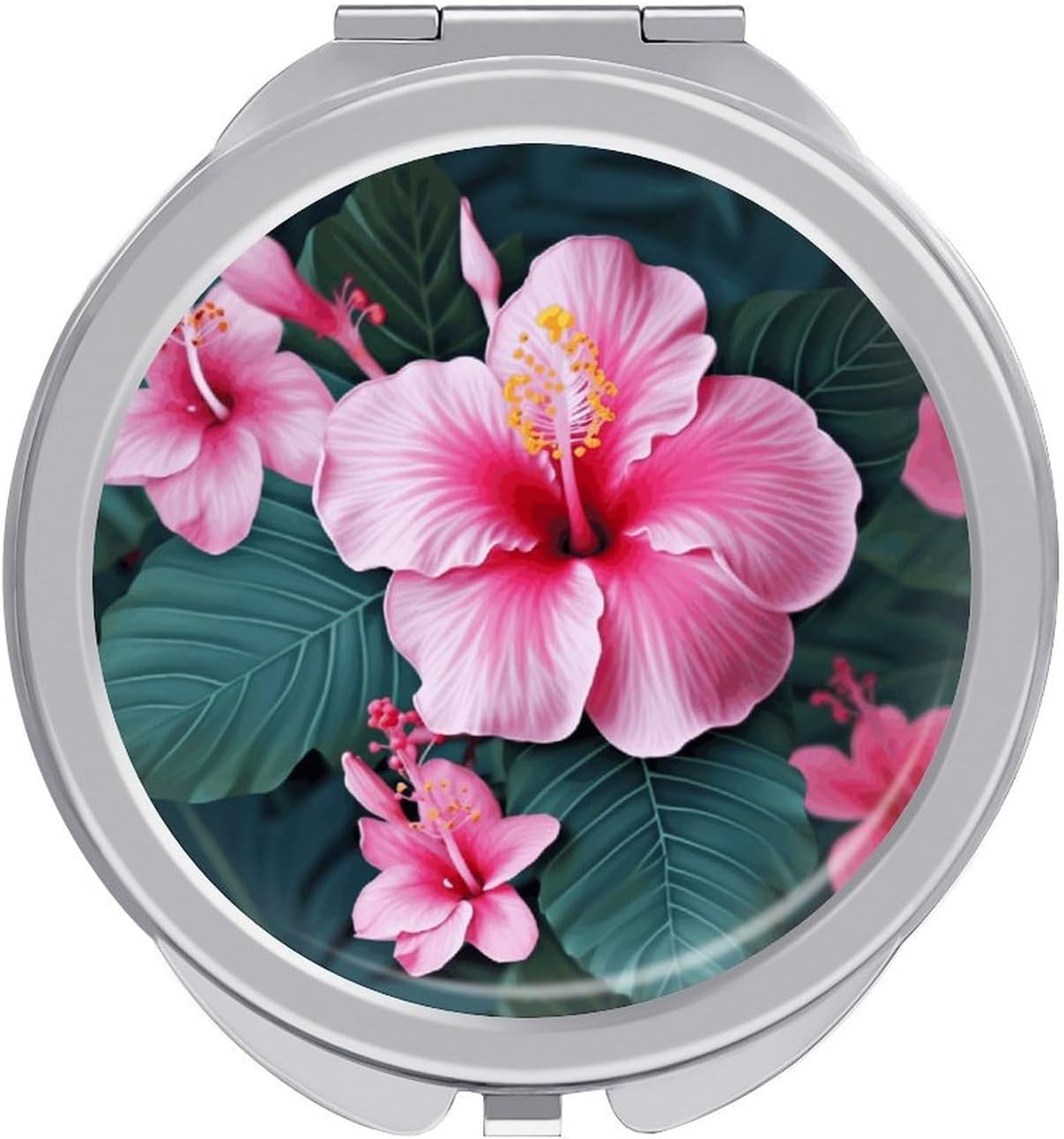 Hawaii Flower Portable Makeup Mirror, Sided Travel Hand Mirror Mini Folding Mirror for Precise Makeup Women Daily Use