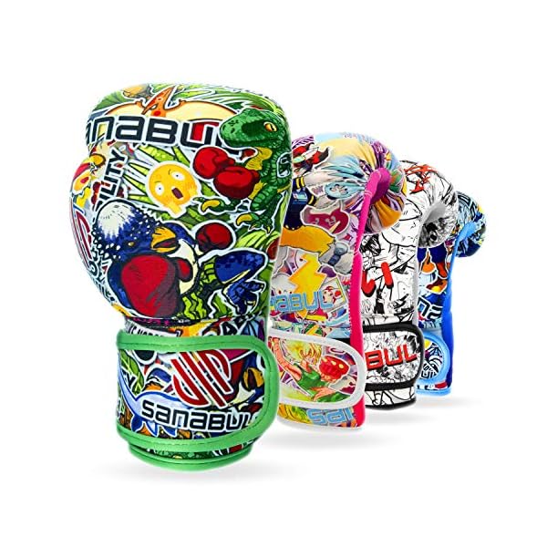 Sanabul-Sticker-Bomb-Kids-Boxing-Kickboxing-Training-Gloves Sanabul Sticker Bomb Kids Boxing Gloves | Youth Boxing Gloves with Fun Design, Optimal Support, and Easy-Clean Features (8 OZ, Dino Jungle)