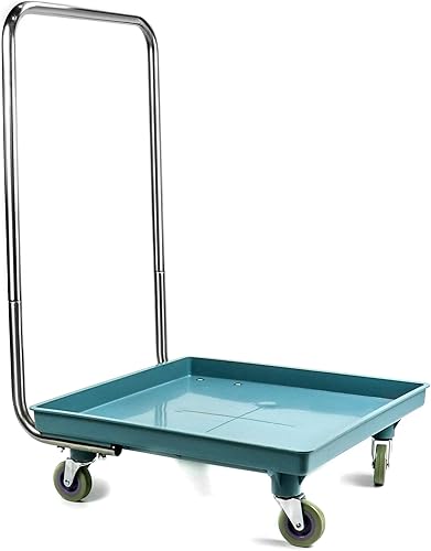 QWORK Carretilla para lavaplatos, 21.26 x 21.26 x 34.65 pulgadas, capacidad de carga de 200 libras, con mango desmontable y 4 ruedas giratorias, 1
