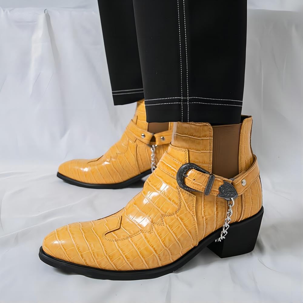 Asifn Men's Casual Leather Chelsea Boots Pointed Toe Fashion Classic Western Cowboy Chukka Formal Height-Increasing Ankle Boots