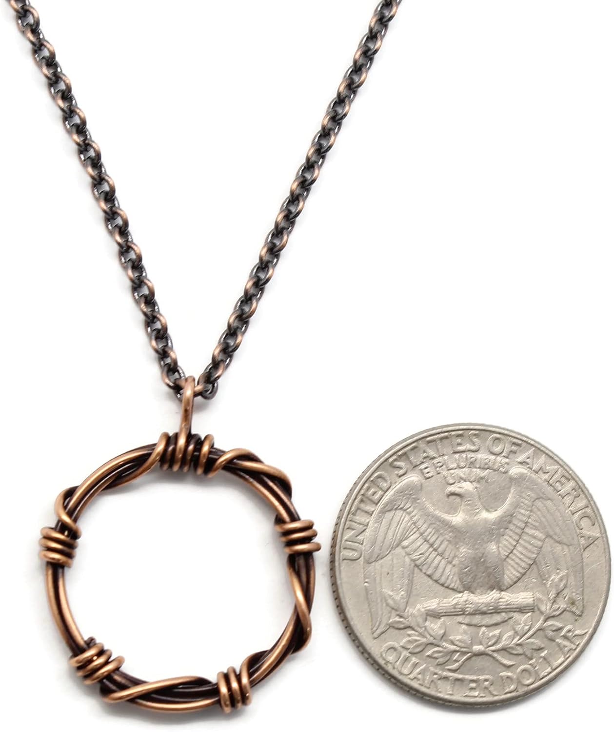 Pillar of Salt Studio Handcrafted Copper Wire Wrapped Barbed Wire Circle Pendant Necklace (18" Chain)
