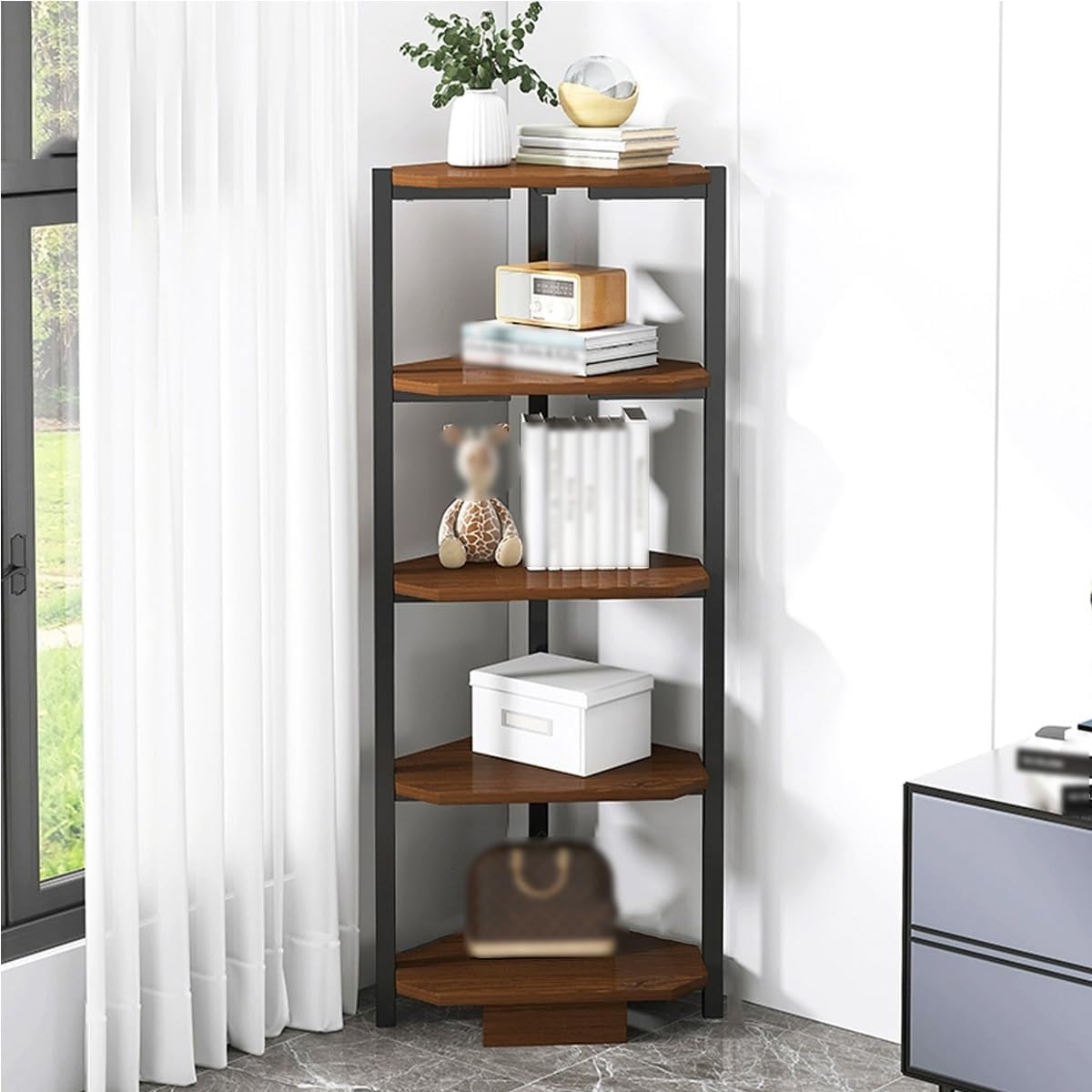 3/4/5 Tier Corner Shelf,Corner Bookshelf Plant Stand,Living Room Display Rack Rustic Plant Stand for Home Office,Kitchen, Industrial Bookcase, for Small Space (5 Layer 40 x 40 m)