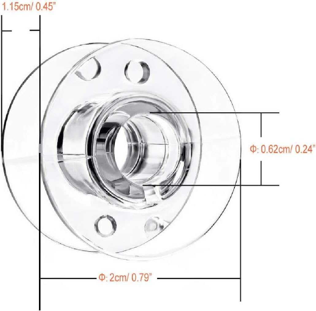 Diagram showing the dimensions of a single plastic bobbin.