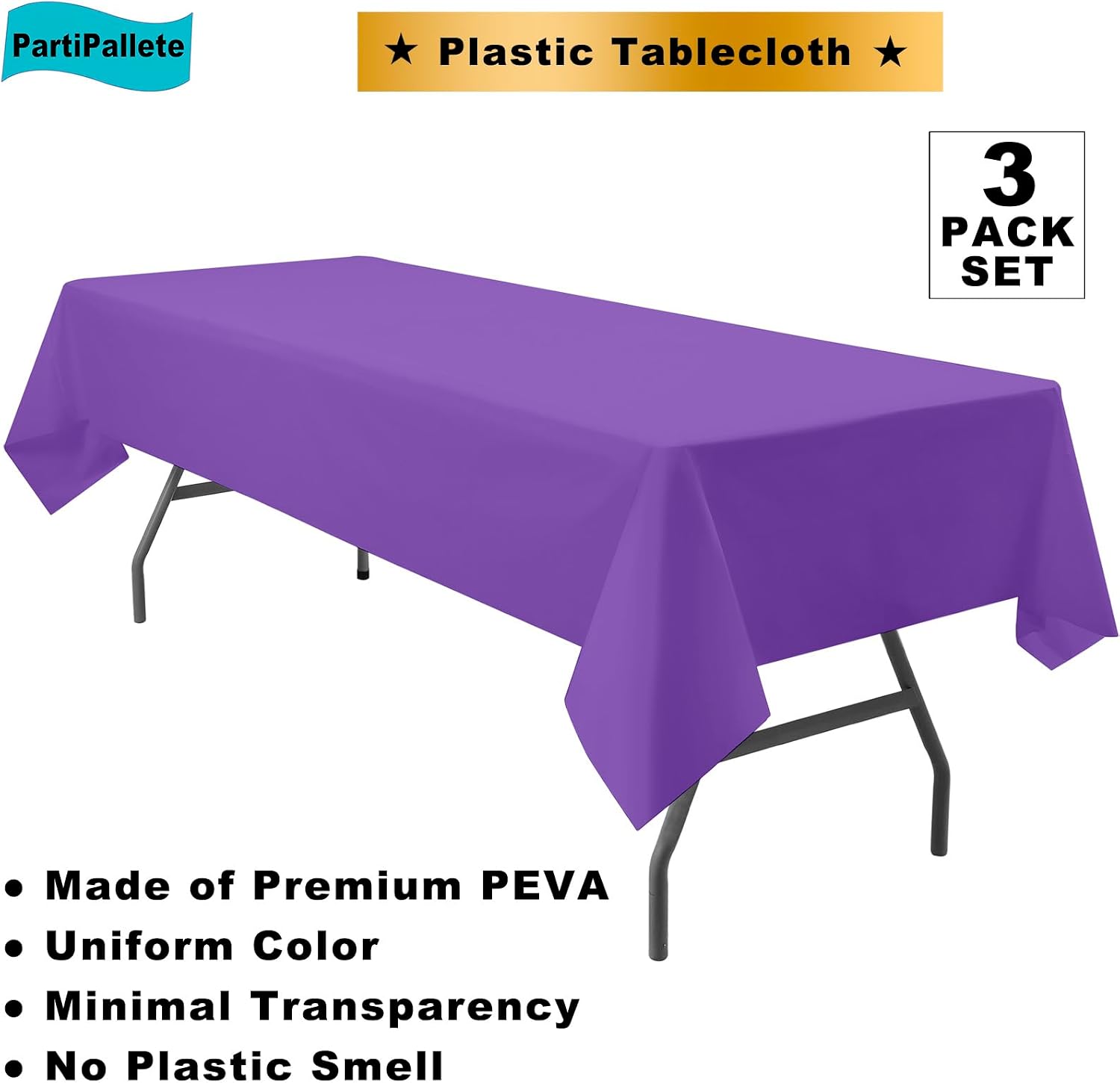 3-Pack Premium Plastic Violet Tablecloth Disposable 54" x 108" Rectangle Table Cover Party Pale Pastel Violet Table Cloths for Parties Birthday Wedding Engagement Bridal Shower Banquet image 2