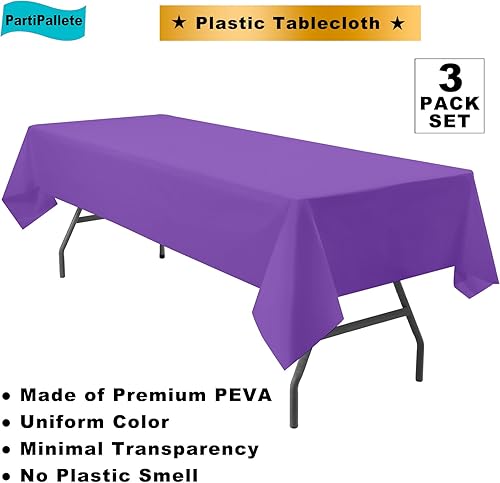 Miniatura 2 de Paquete de 3 manteles rectangulares de plástico de alta calidad desechables de 54 x 108 pulgadas, manteles rectangulares para fiestas, cumpleaños,