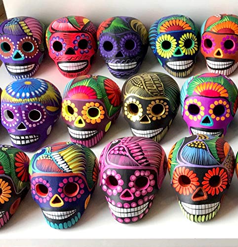 Artesano Collection Authentic Collectible Ceramic (Not Resin) Hand-Painted Mexican Sugar Skull | Terracotta Clay | One 3" Calavera Dia De Los Muertos Day Of The Dead Cinco De Mayo [Random Color Mh Md] #TOP5