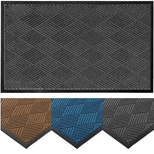 Ecomills Deluxe Diamond Entrance Door Mat, X-Large Heavy Duty Absorbent Rubber Rug, Charcoal, 3 X 5 feet