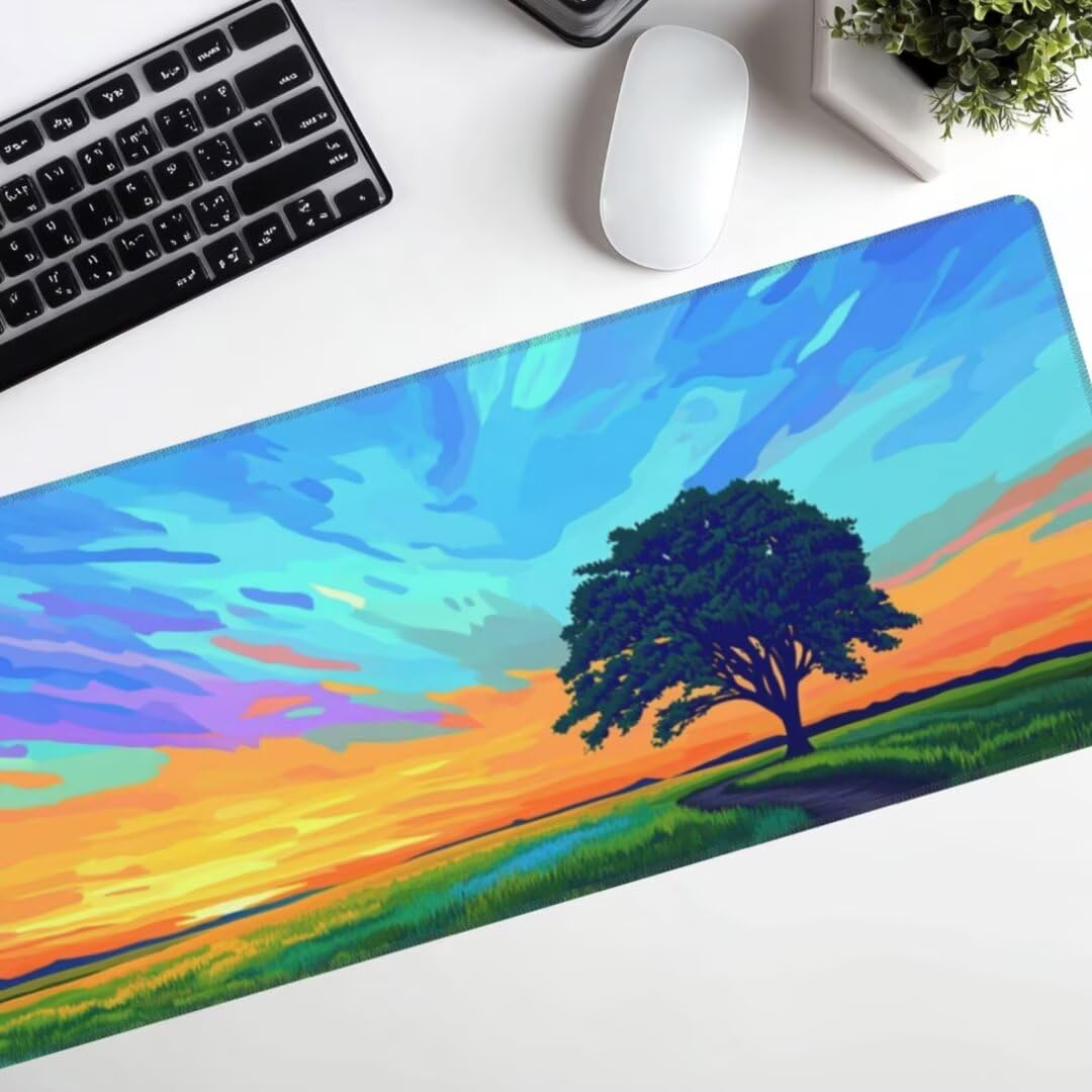 Tappetino Mouse Dipinto Gaming Mouse Pad Paesaggio Tappetino Mouse XXL 1200×600×3MM Migliora La Precisione e La Velocità Tappetino Scrivania con Base in Gomma e Bordi Cuciti per Ufficio e Gaming