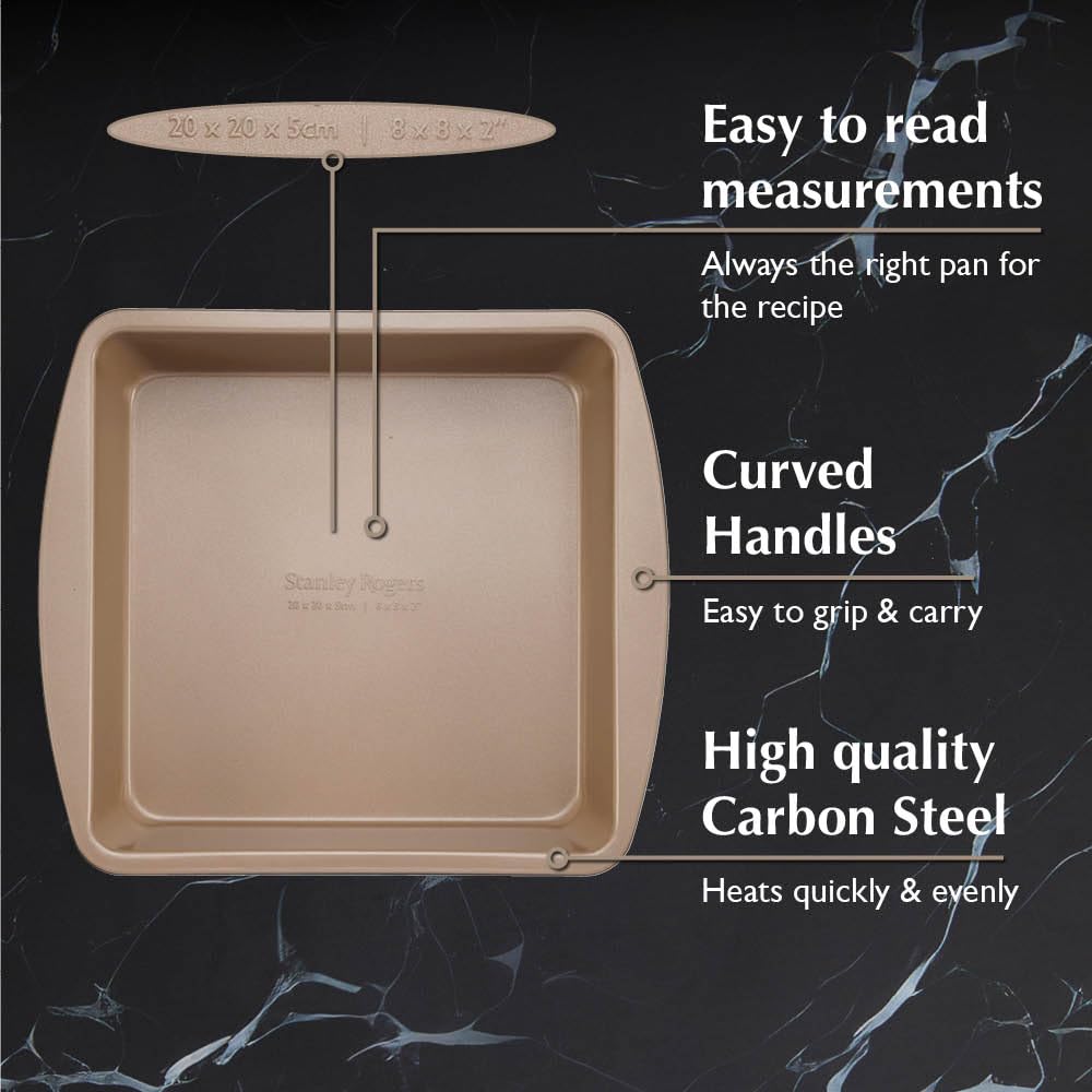 Stanley Rogers Ceramabake Moule à gâteau carré en céramique antiadhésif sain 20 x 20 x 5 cm – Cuisson sans PFAS PTFE PFOS PFOA cadmium et plomb – Idéal pour les brownies, les gâteaux et la pâtisserie