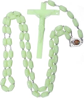 Luminous Rosary Necklace,Glow in The Dark Rosary Beads Necklace Catholic Prayer Beads Religious Jesus Crucifix Rosary Chains
