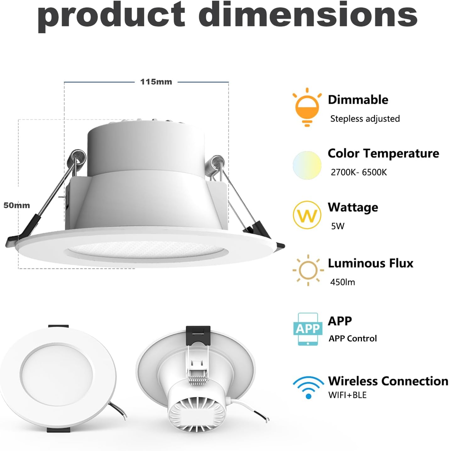 Smart Recessed Lighting 4 Inch RGB 2700K-6500K Color Changing 5W LED Downlight with Junction Box,1080 Lumen Recessed Ceiling Light Compatible with Alexa,Dimmable Control(4 in 4 Pack)