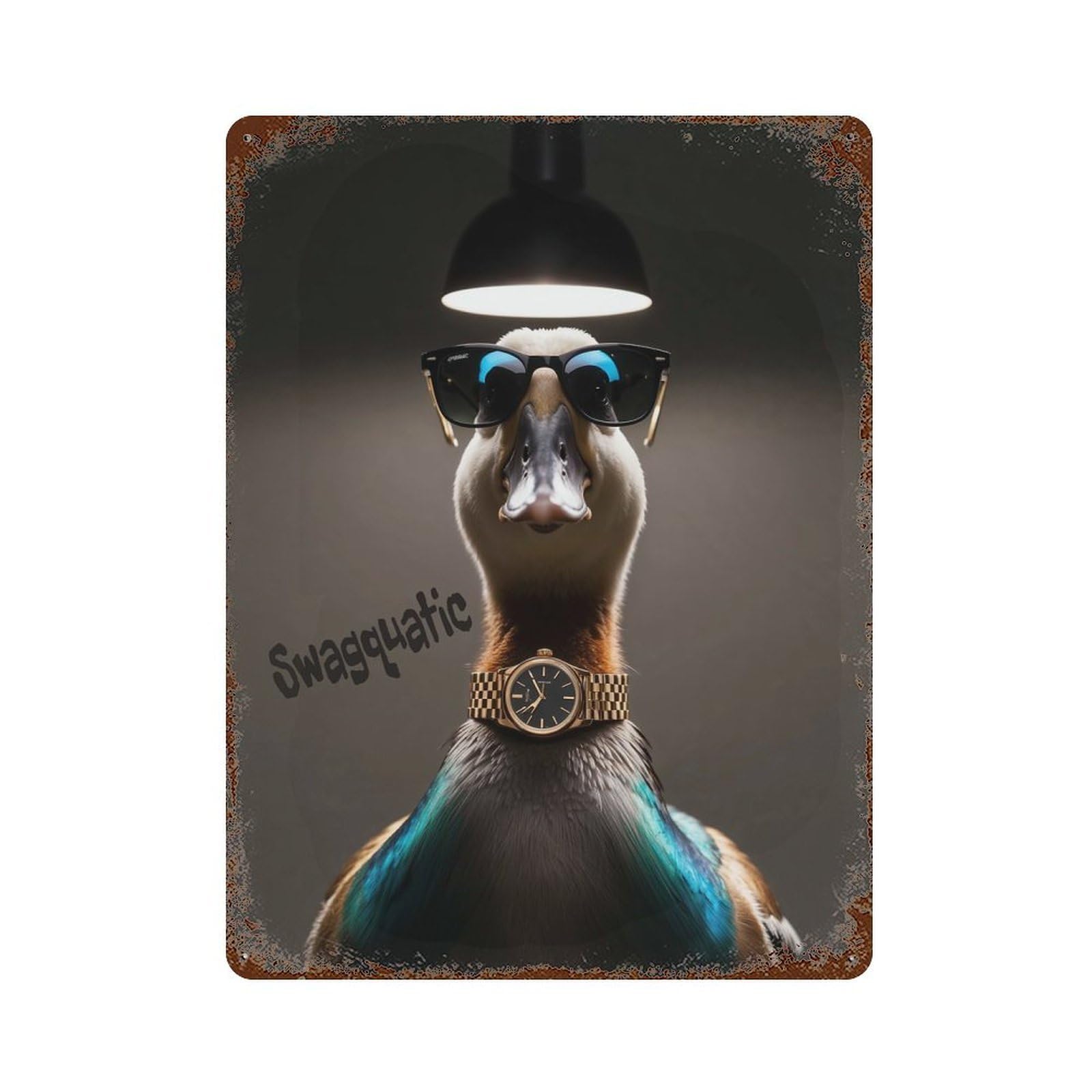 Distressed Metal Wall Sign Swagquatic Duck 15.7"x11.8", Vintage Wall Decor for Garage, Bar And Workshop Decor