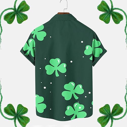 Miniatura 4 de Camisa con botones para Hombre, Camiseta con Estampado del día de San Patricio, Camisetas Manga Corta contraste Color