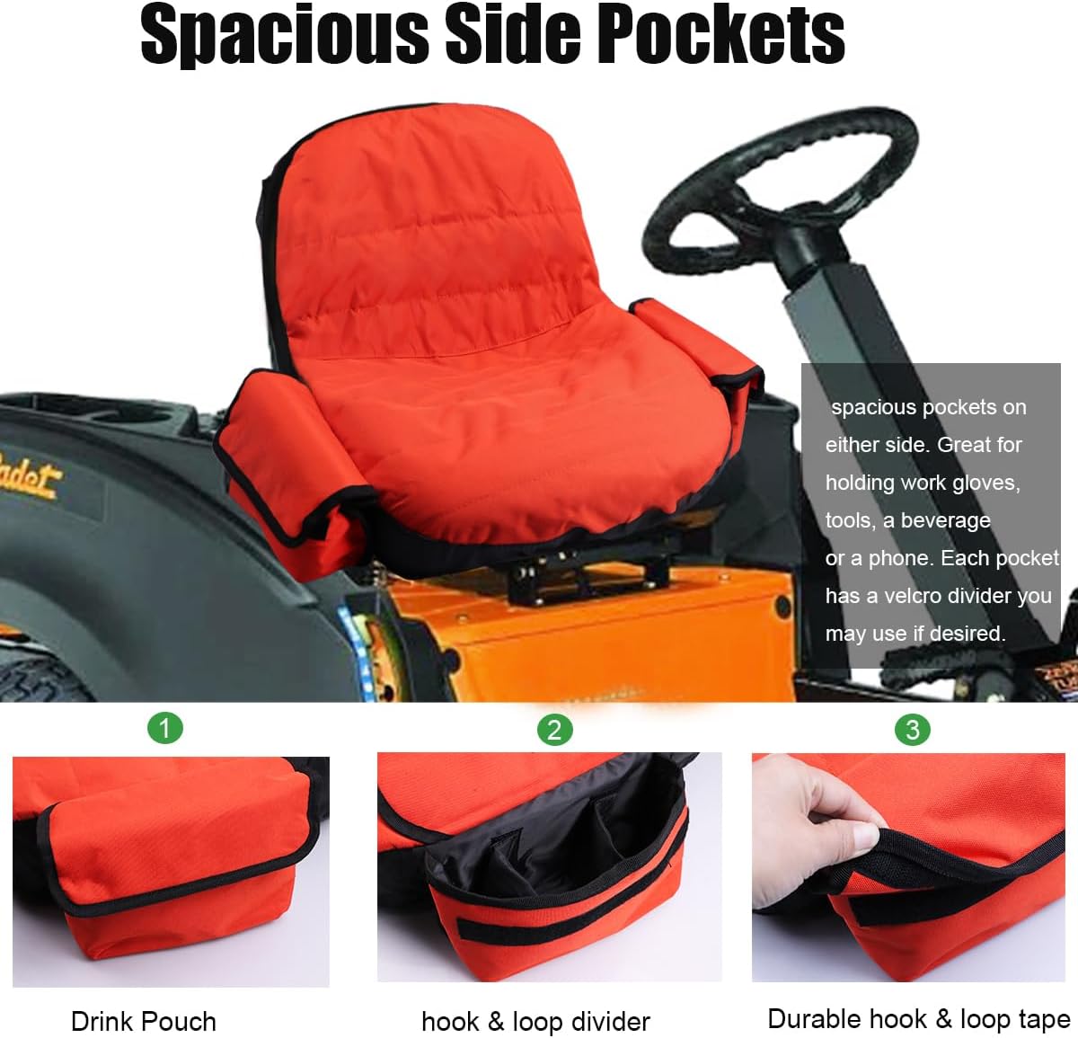 𝙐𝙥𝙜𝙧𝙖𝙙𝙚𝙙 Riding Lawn Mower Seat Cover, Tractor Seat Cover,Compatible with Kubota,Craftsman,Cub Cadet, John Deere, Husqvarna,with Drink Pouch (Medium)