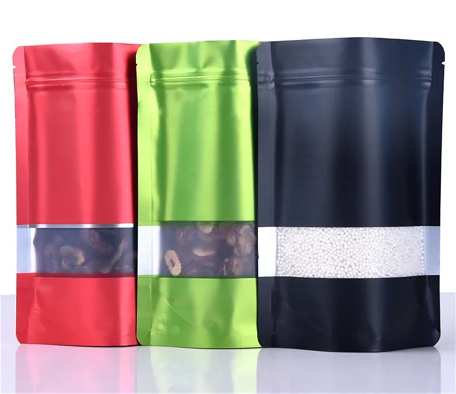 bolsas para chuches 100PCS Stand Up Matte Aluminum Foil Window Ziplock Bag Resealable Snack Beads Cereals Spice Sugar Candy Tea Storage Pouches(Matte purple,16x24x4cm)