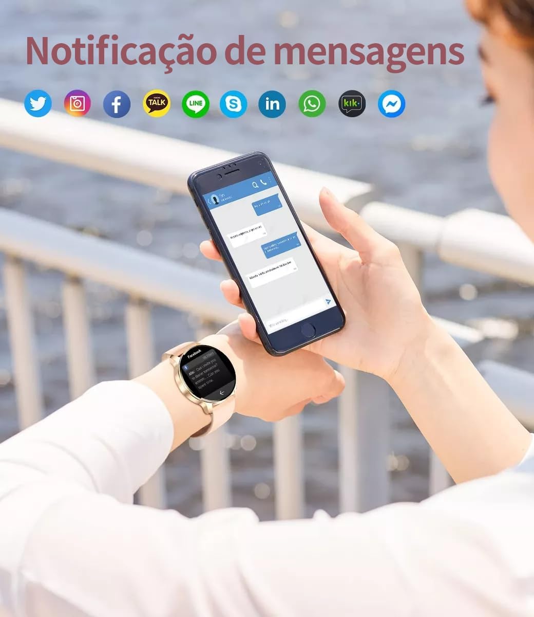 Smartwatch com Tela Full Touch 1.45", IP68, Compatível com iOS e Android, 120+ Modos Esportivos e Recebimento de Notificações, Faz e Recebe Ligações, Assistente de Voz, Unissex, 3 Pulseiras (Ouro) 3 61QJboEQkYL. AC SL1200