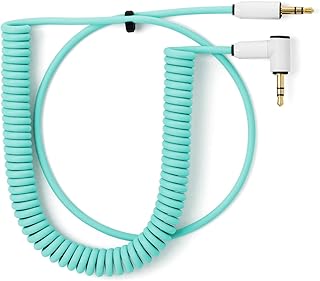 MyVolts Candycord OP-1 / OP-Z Special Audio Cable, Straight Mini Jack to Angled Mini Jack, Curly 65cm to 90cm, Mint Green Colour