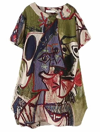 FTCayanz Women's Casual Midi Dresses Short Sleeve Loose Print T