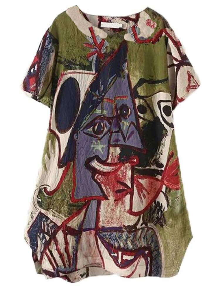 Robe midi d'été à manches courtes en coton doux respirant à motif imprimé original