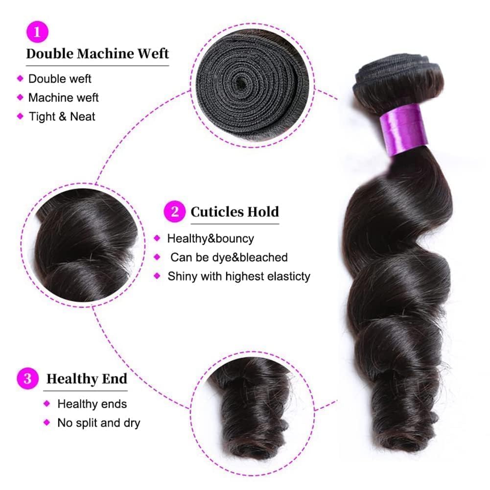Brazilian Loose Wave Bundles 100% Unprocessed Virgin Remy Loose Wave Human Hair Weave Bundles 12A Human Hair 4 Bundles for Black Women Natural Color