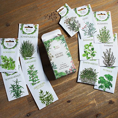 OwnGrown Kräuter Samen Set 12 Sorten Garten und Küchenkräuter Samen - Petersilie, Kräuter der Provence, italienische Kräuter, Koriander Samen, Dill, Kräutersamen für Balkon, und Hochbeet