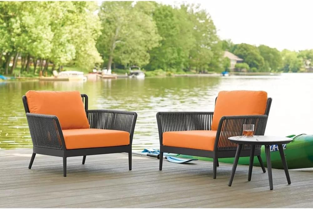 MERRY FASHION Outdoor Living with Our 3 Piece Patio Set - Grey Rope Bistro Furniture & Cushions, Ideal for Balcony, Backyard, Porch Durability & Style Standard/Orange