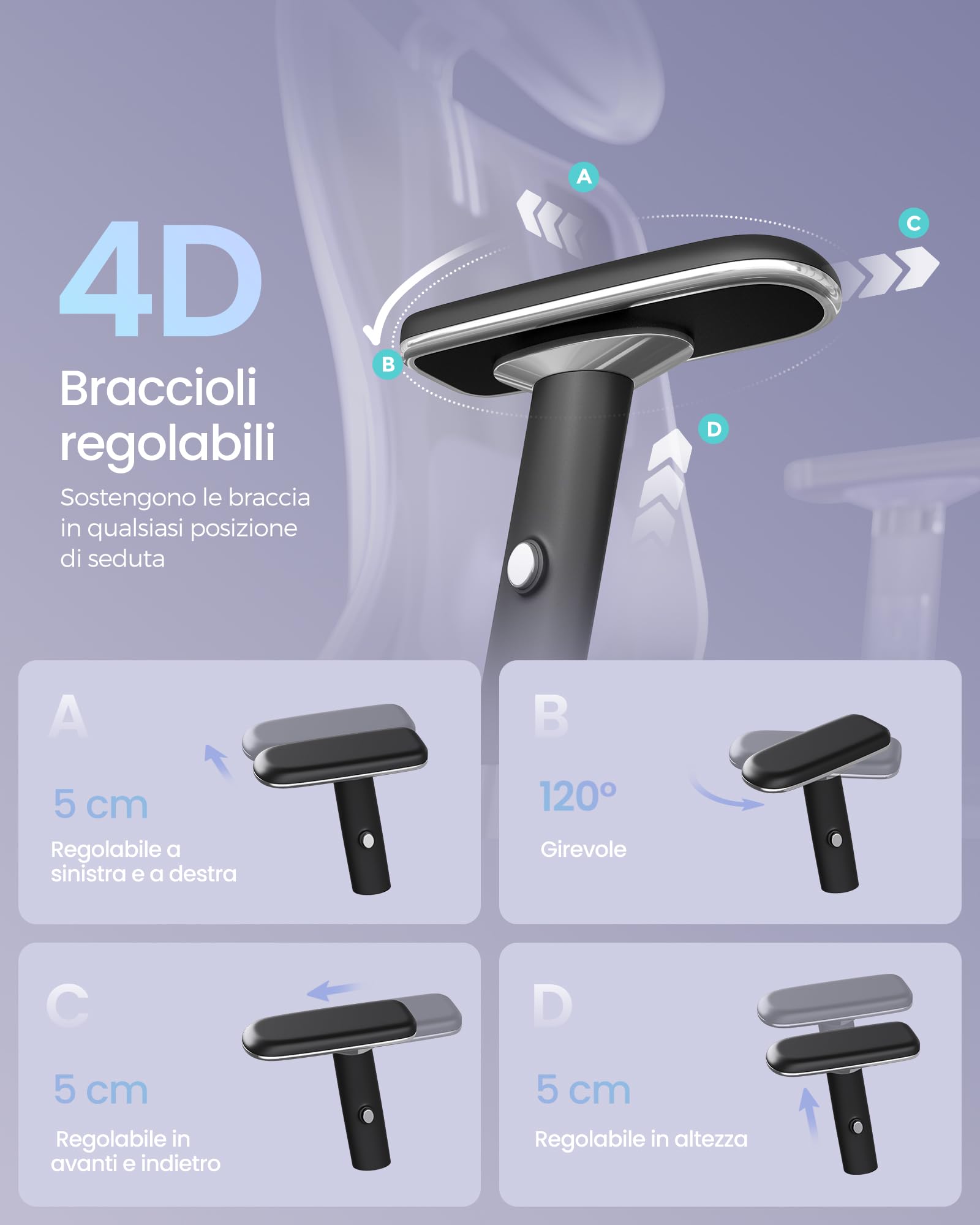SONGMICS Sedia da Ufficio Ergonomica, Sedia da Scrivania Gaming, Supporto Lombare e Poggiatesta Regolabili, Braccioli, per Diverse Altezze, Portata 150 kg, Nero Inchiostro OBN067BH01
