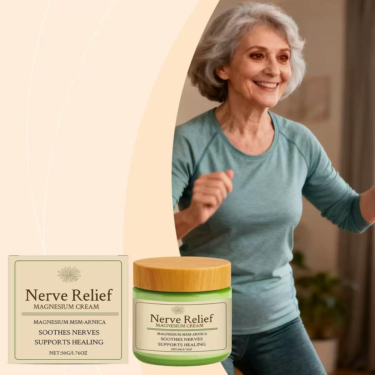 Nerve Relief Magnesium Cream, Magnesium Lotion with Arnica and MSM, Daily Body Care Cream for Muscle Relaxation, Soothing Relief & Relaxation, Deep HydrationNo Irritation, no Residue - 50g/1.76oz (2)