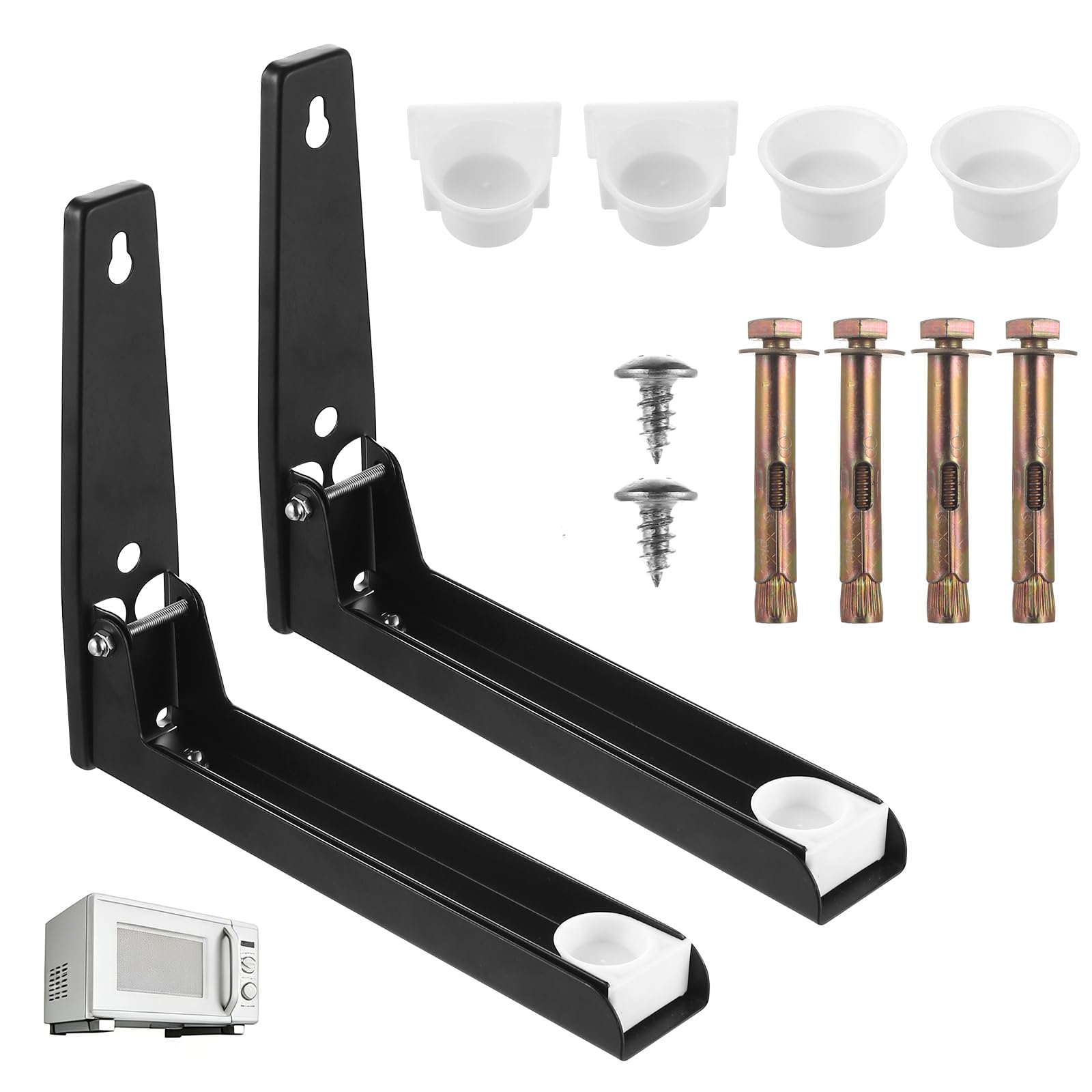 2 PcsMicrowave Brackets Wall Mounted, Adjustable Microwave Wall Bracket, Extendable Universal Oven Microwave Stand, wWall Mounted Folding Shelf Brackets for Kitchen Microwaves Oven(Black)