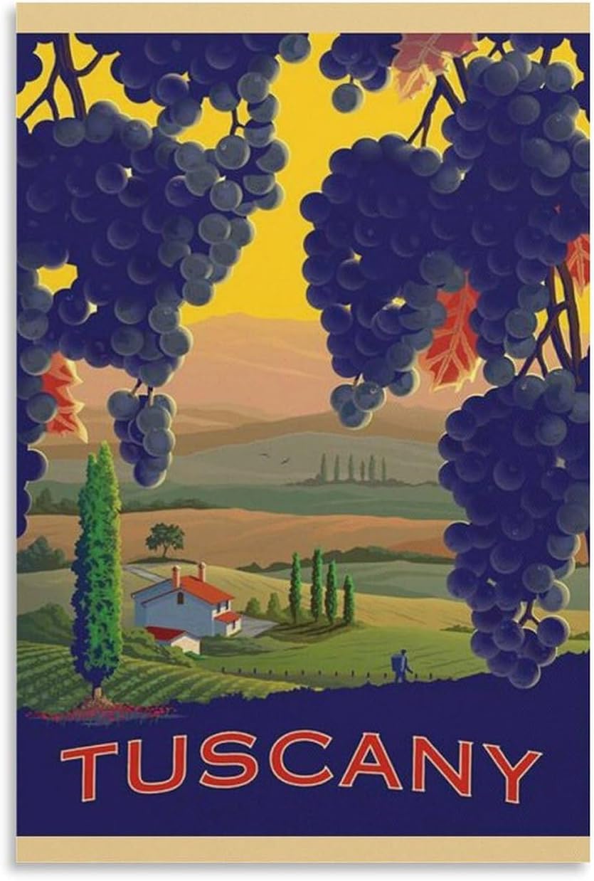 Tuscany Grapes Chianti Poster Painting Red Wine Italian Vintage Wall Art Room Aesthetic Decor Canvas Print Poster Decorative Painting Canvas Wall Art Living Room Posters Bedroom Painting 20x30inch(50x