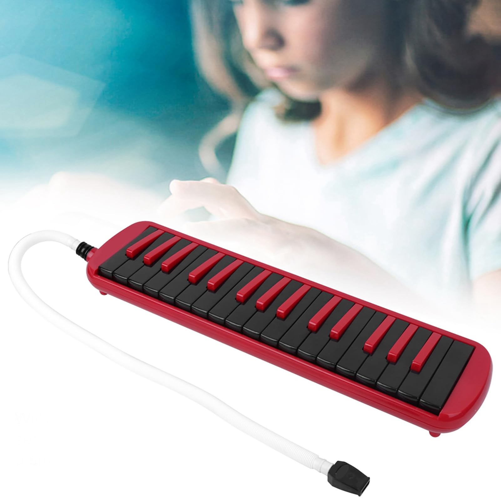 Melodica a 32 tasti strumento musicale a fiato, melodica blu per principianti con borsa di trasporto, design ergonomico per un gioco facile, corpo in resina con base in ottone e an (Rossa)