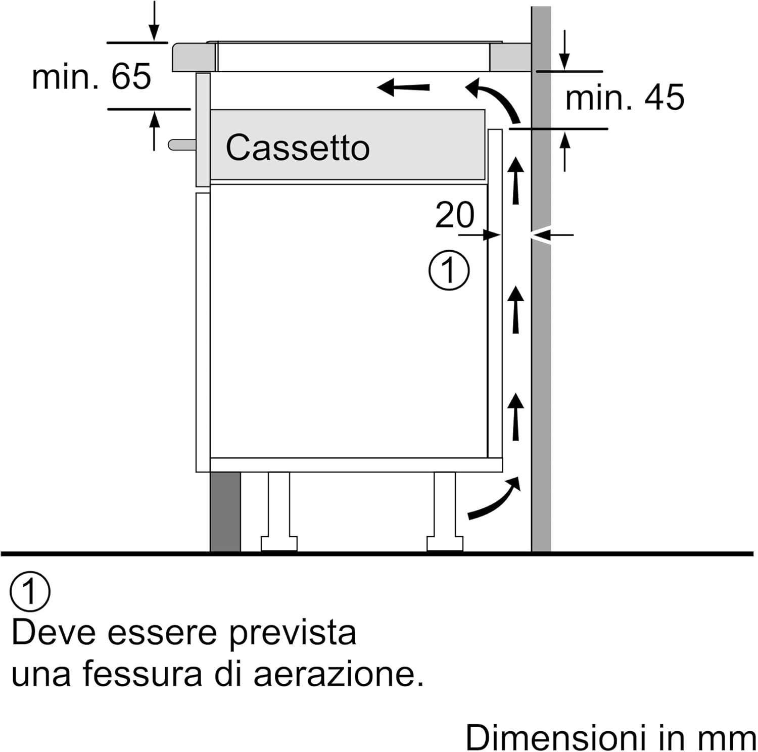 Bosch PUE612BB1E Induction Hob ventilation diagram with drawer