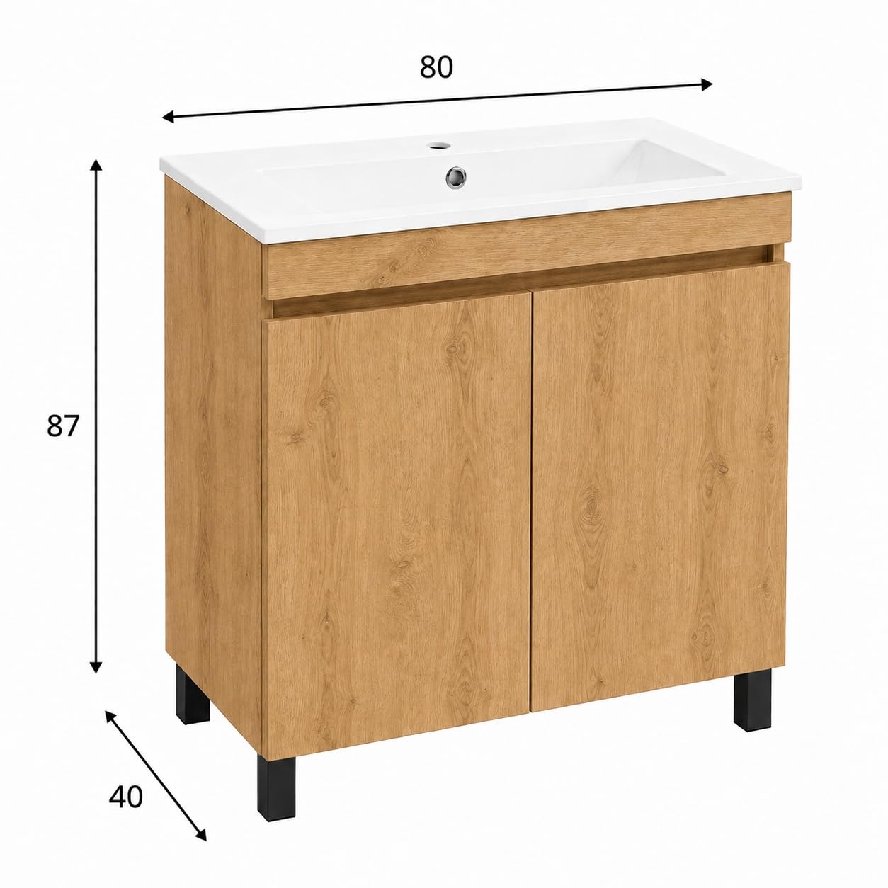 Meuble Lavabo Valencia 80 cm, Chêne Lancelot, 60