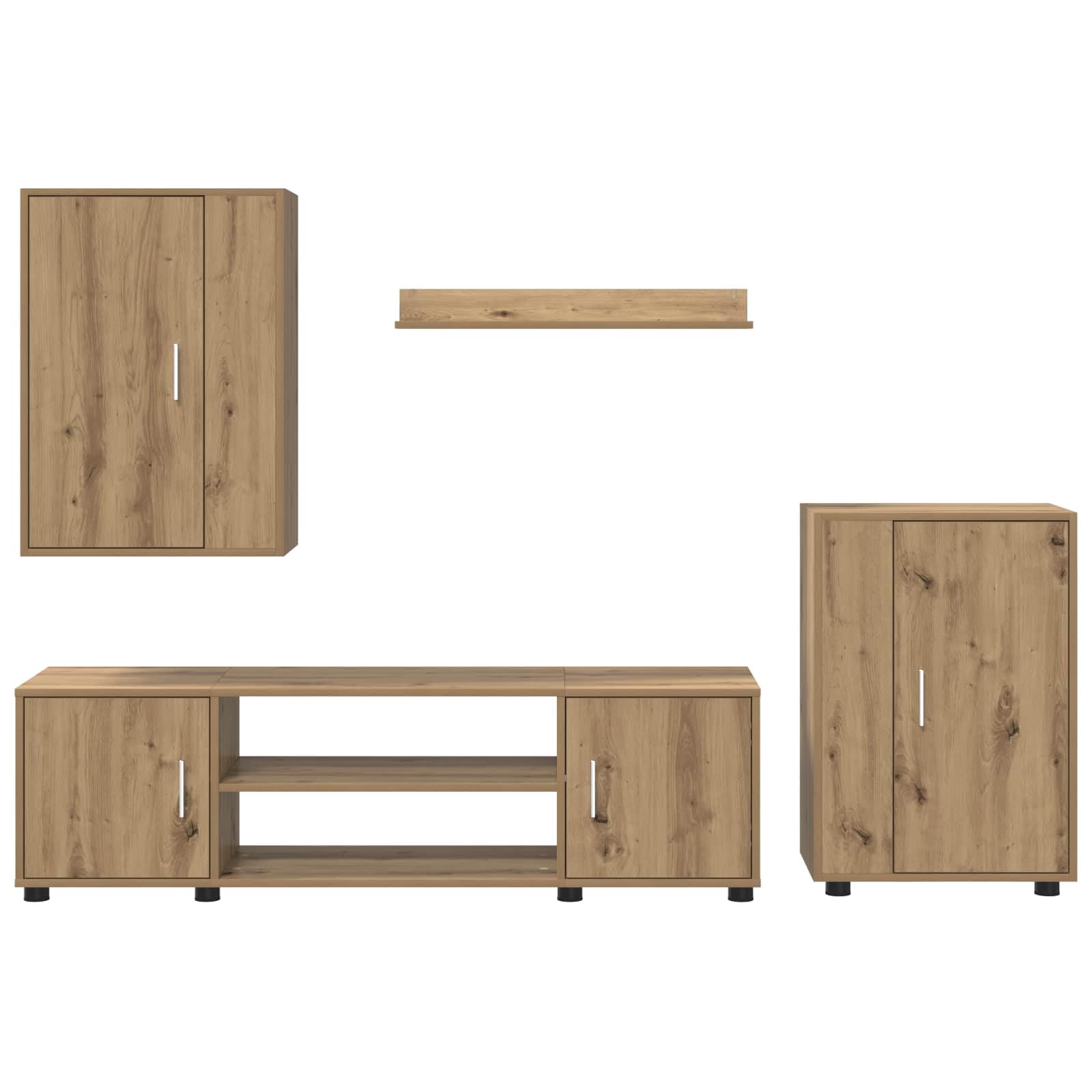 TV-Schrankset Wandmontiert 4-teilig, Artisan-Eiche Holzwerkstoff, Modernes Media Center für Wohnzimmer, Elegante Aufbewahrung, Robuster Fernsehschrank
