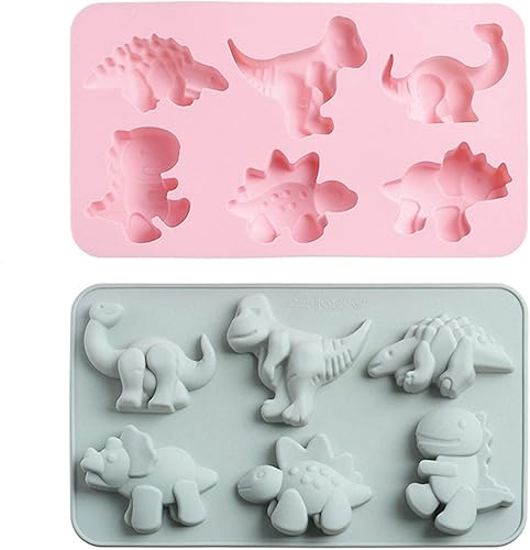 Joyeee Molde de silicona de dinosaurio, 1 pieza de 6 cavidades DIY dinosaurio 3D molde para gomitas de caramelo, chocolates, cubitos de hielo,