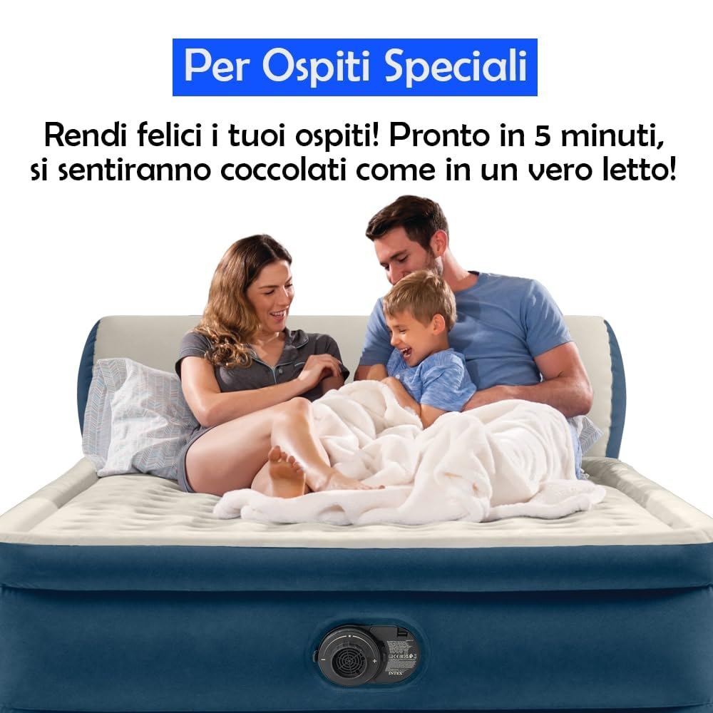 SILKY BED Materasso Gonfiabile Matrimoniale 229x152x46 cm – ORIGINALE VISTO IN TV Autogonfiante con Pompa Elettrica Integrata, Comfort Ergonomico, Testiera Alta 33 cm e Borsa da Trasporto