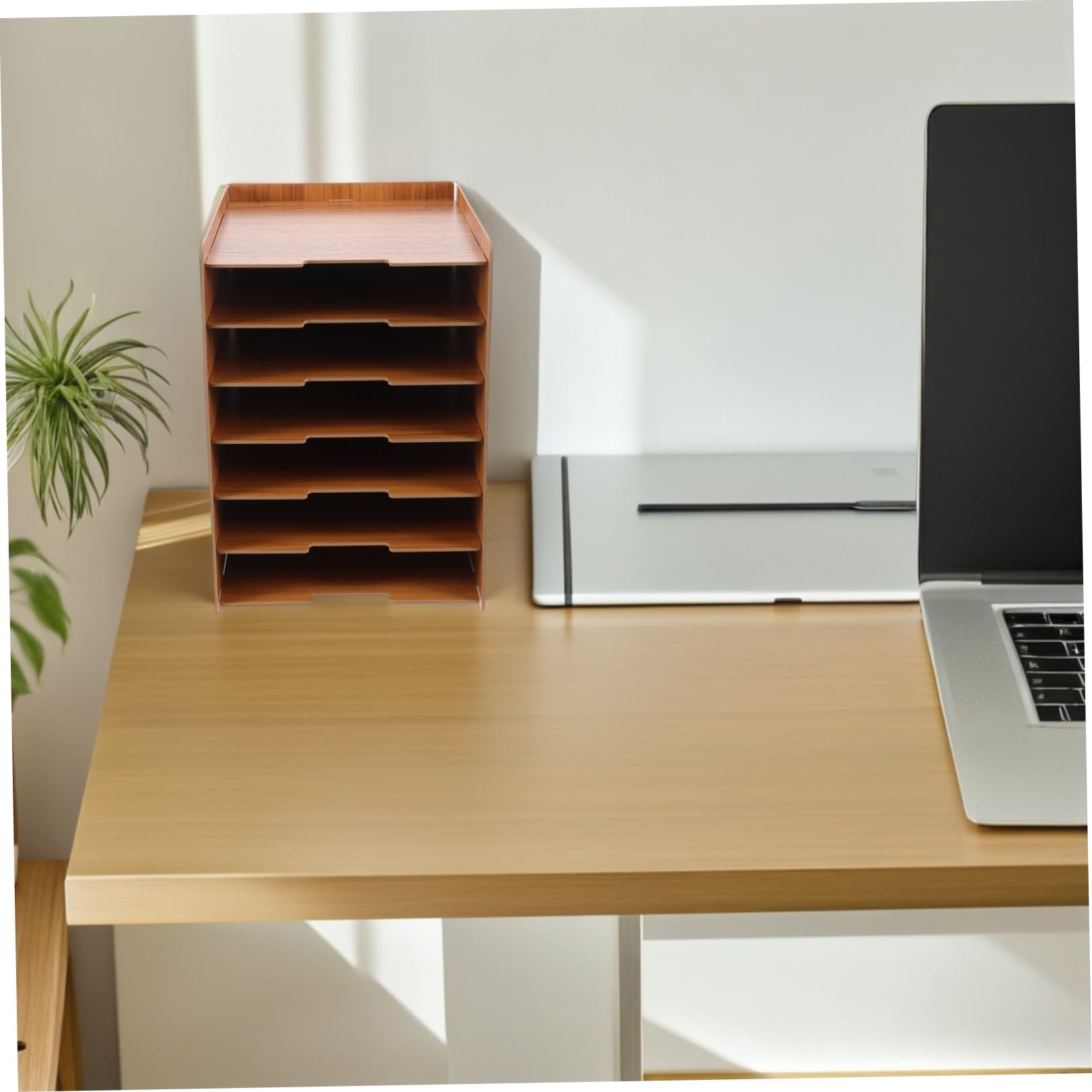 PLAFOPE Organizzatore da Scrivania in Legno con 7 Livelli, Struttura Rinforzata e Design Naturale per Ottimizzare la Visibilità dei Documenti su Tavoli e Scrivanie