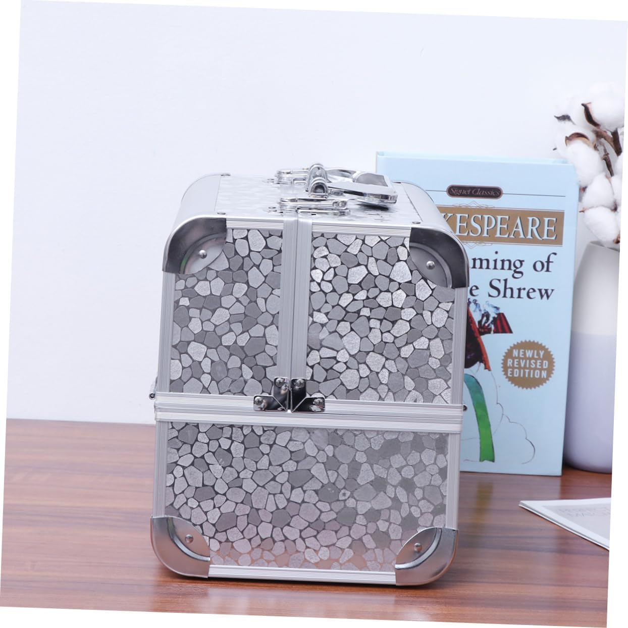 Nail Art Storage Case Comestic Organizer Case Cosmetic Case Storage Box Foshan Travel Manicure, Silver, medium