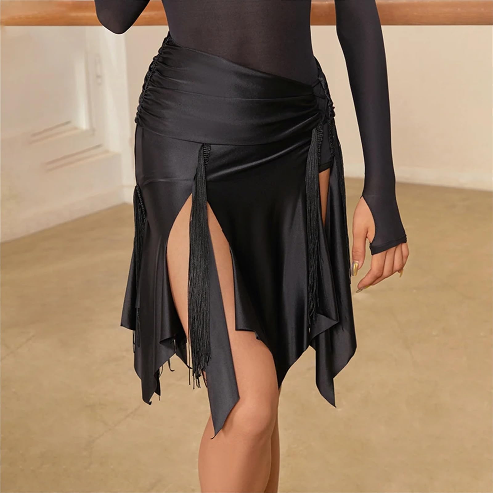 Diseño de borlas y arrugas Falda baile latino Line Dance