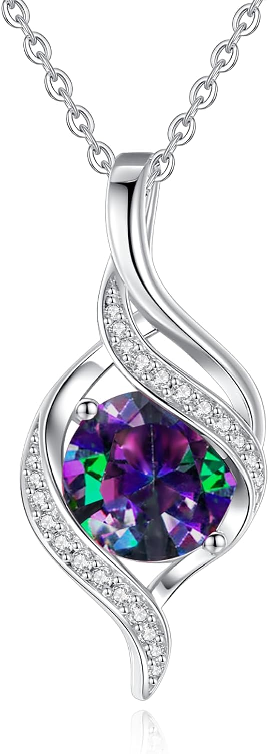 FANCIME Birthstone Necklace for Women Round Cubic Zirconia Necklace S925 Sterling Silver full Love Birthday Gifts for Mom Women