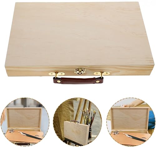 Miniatura 3 de Wakauto 1 caja de pintura de madera sin terminar con cierre de bloqueo, estuche de almacenamiento multiusos para dibujo, accesorio de arte, cofre