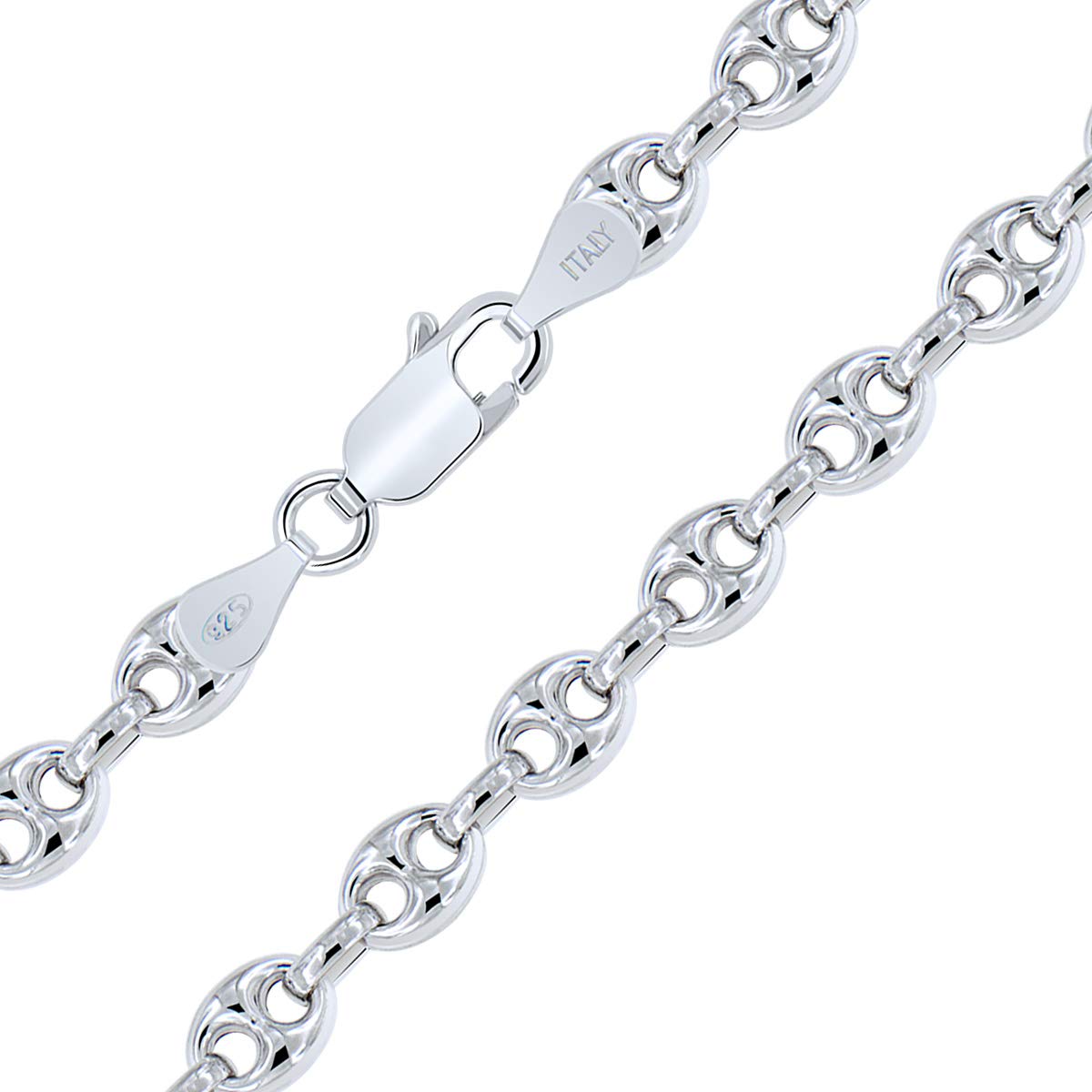 Planetys - Collier - Chaîne Argent 925/1000 - Maille Grain de Café Creuse - Finition Rhodié - Largeur : 6.2 mm