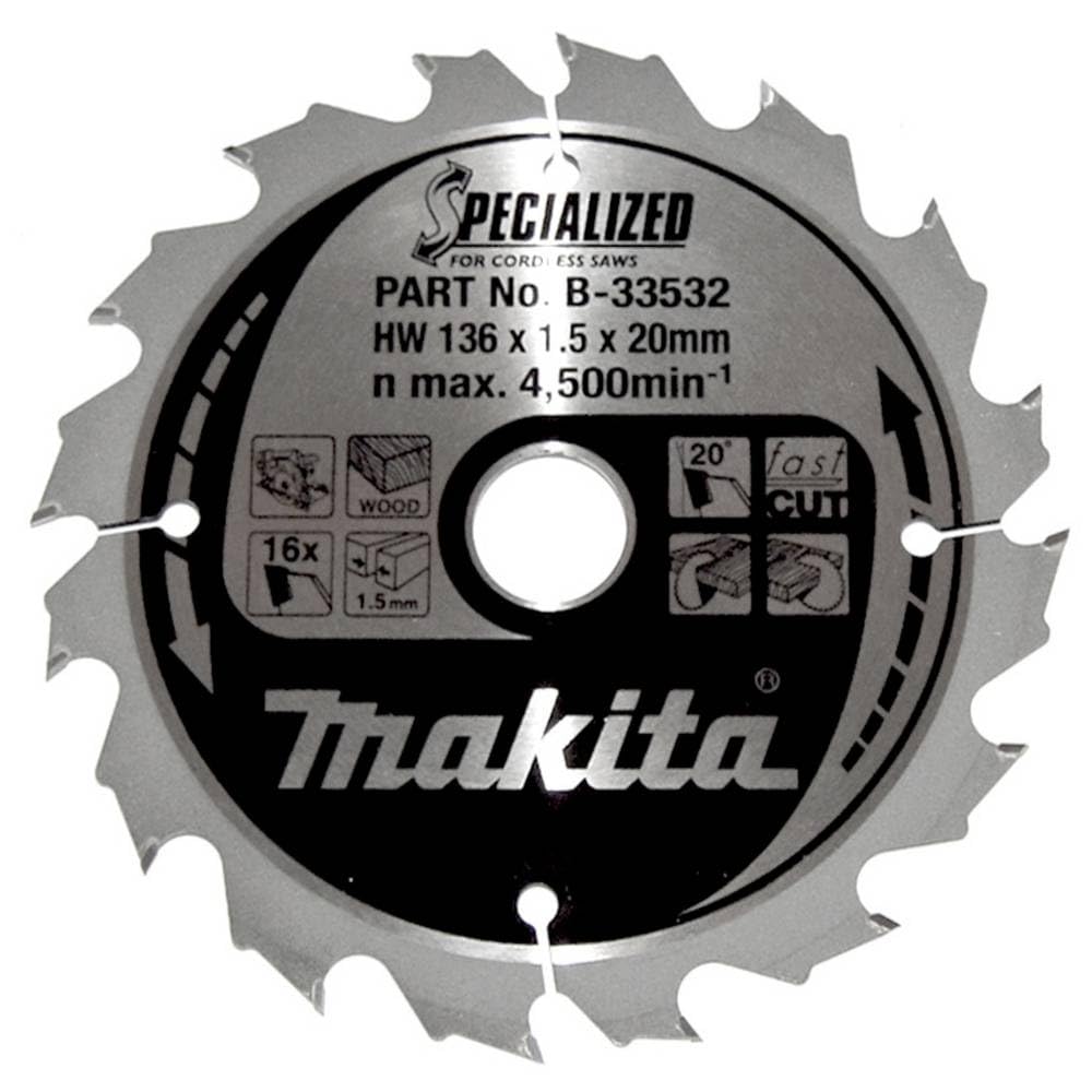 Lames carbure ''Specialized'' Ø136 pour bois - MAKITA B-33532