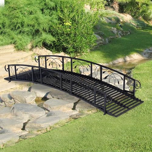 kinbor Garden Bridge â€“ 8 FT Metal Garden Bridges for Outdoors, Arch Walkway with Side Rails, Outdoor Decorative Pond Bridge for Backyard, Creek, Lawn, Farm, Footbridge Garden Bridges Outdoor Decor