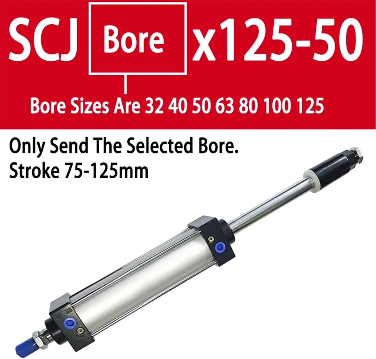 1pcs SCJ32 40 50 63 80mm Bore Adjustable Stroke Aluminum Alloy Double Acting Piston Tools Standard Air Pneumatic Cylinder(Stroke 125-50mm,Bore 125mm)