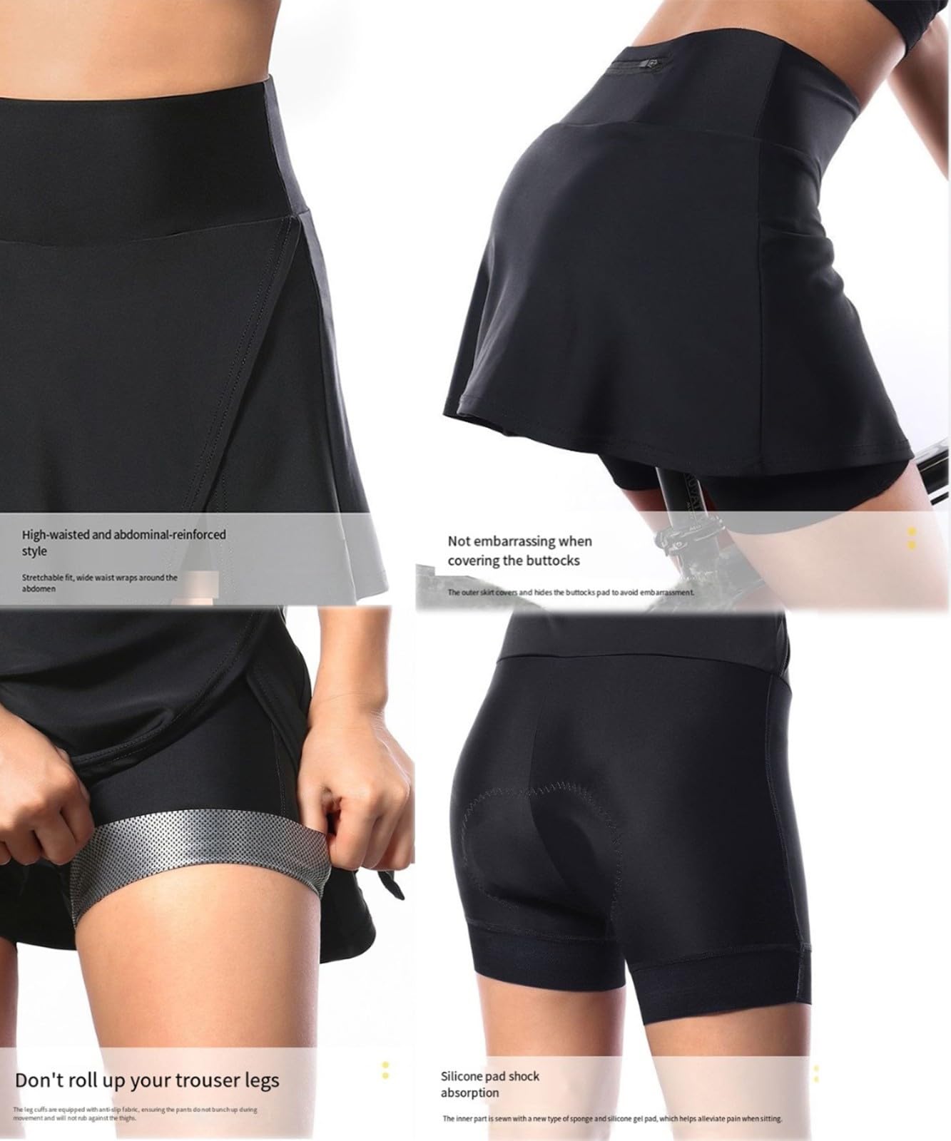 Falda Pantalones Corta De Ciclismo para Mujer 2 En 1 Transpirable Pantalones Cortos De Bicicleta con Gel Acolchada, Maillot Ciclismo Mujer, Cintura Alta Deporte Culotte