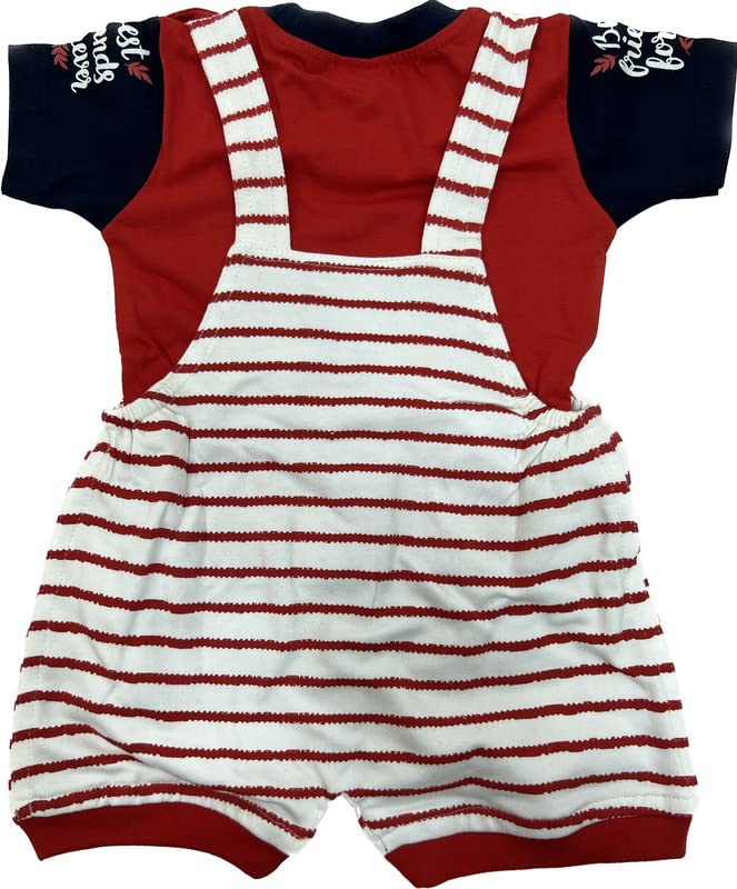 Image of SPONGY kids Half Sleeve Kid's Cotton Blend T-Shirt Striped Print with Dungaree Shorts Bodysuit for Baby Boy & Girl