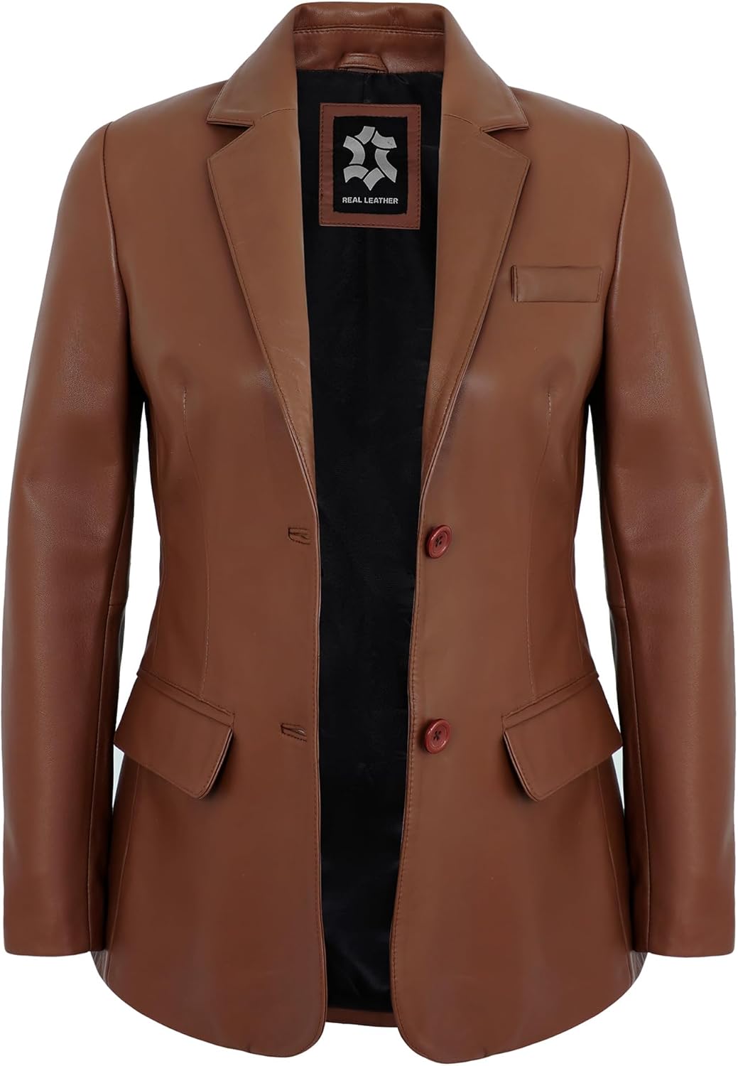 Leather Blazer Women - Casual Button Down Coat Style Real Lambskin Womens Leather Jacket