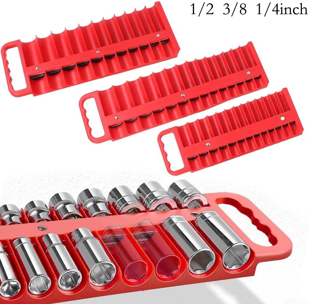 Magnetic Socket Organizer Tray Heavy Duty ABS with Double-Magnetic Strips for 1/4 3/8 1/2 Inch Sockets (black)
