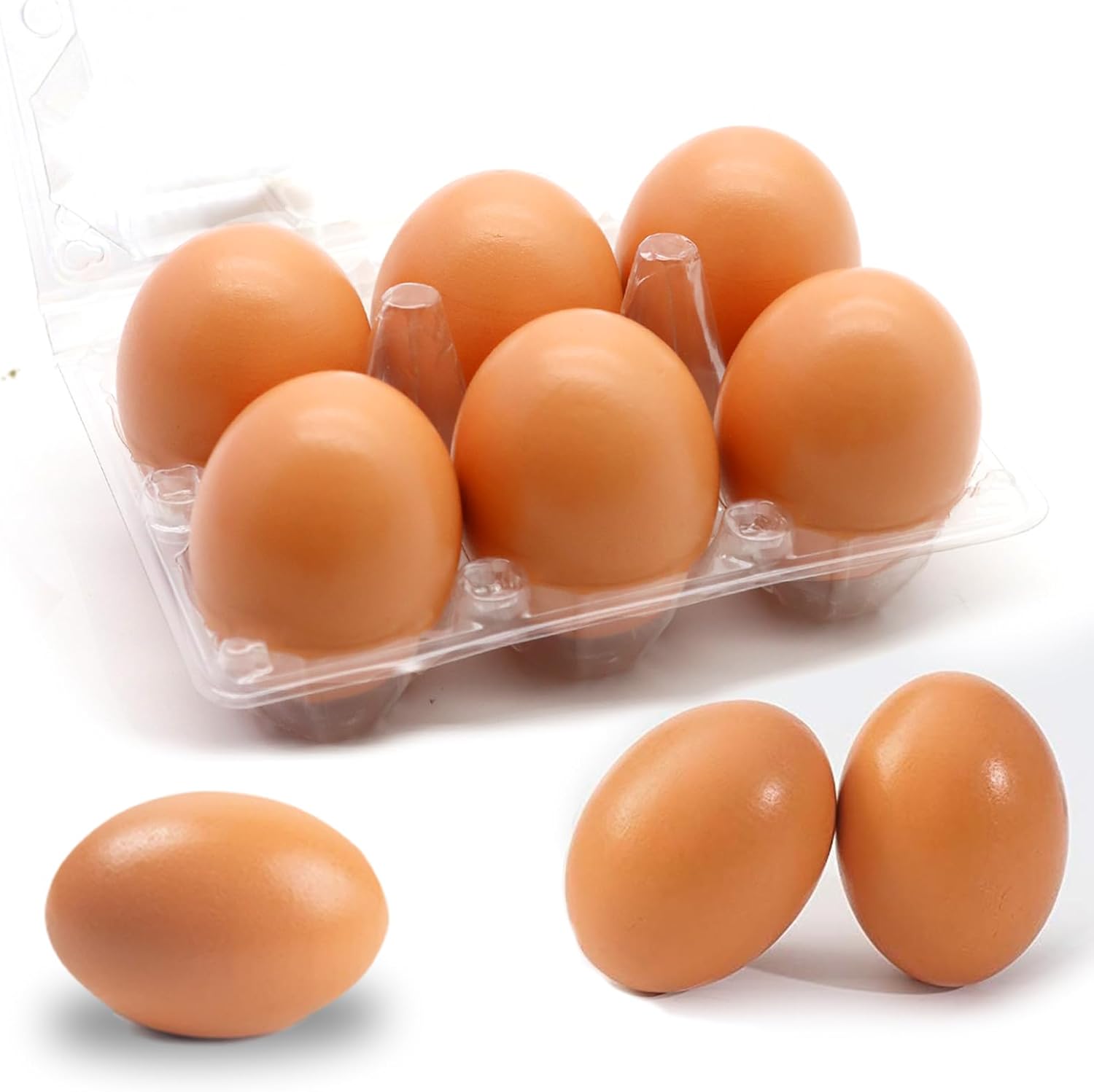 6pcs Wooden Fake Eggs, Yellow Wooden Easter Eggs, DIY